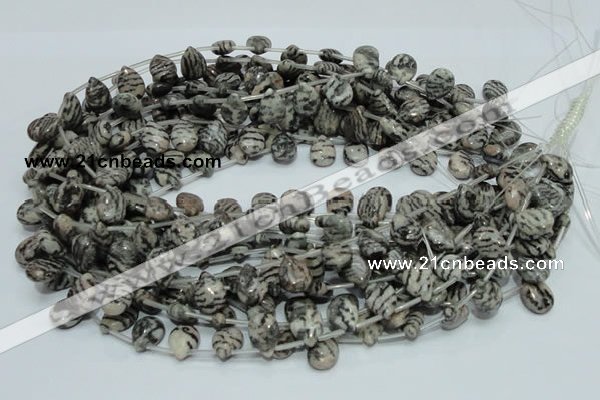 CZJ12 16 inches 10*14mm flat teardrop zebra jasper gemstone beads