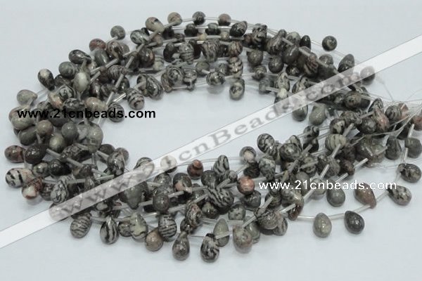 CZJ16 16 inches 8*12mm teardrop zebra jasper gemstone beads wholesale