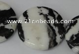 CZJ225 15.5 inches 35mm flat round black & white zebra jasper beads