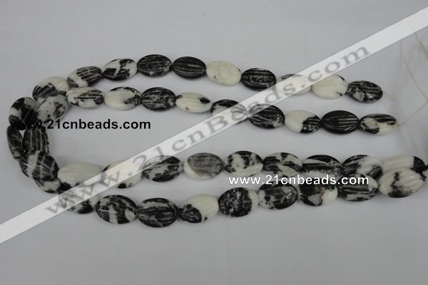 CZJ230 13*18mm carved oval black & white zebra jasper beads