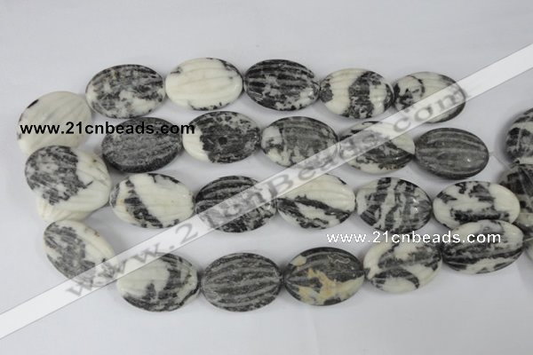 CZJ232 25*35mm carved oval black & white zebra jasper beads