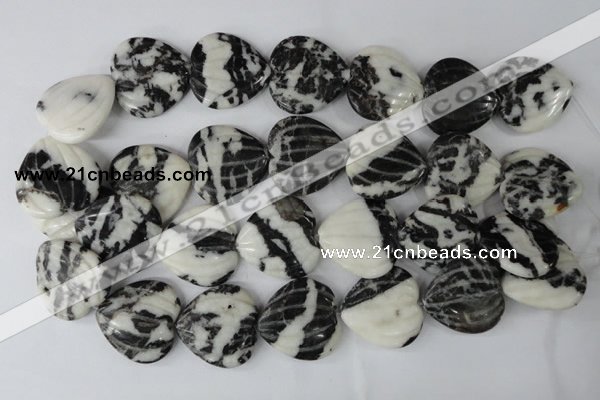 CZJ233 30*30mm carved heart black & white zebra jasper beads