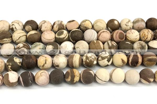 CZJ444 15 inches 12mm round matte Australian zebra jasper beads