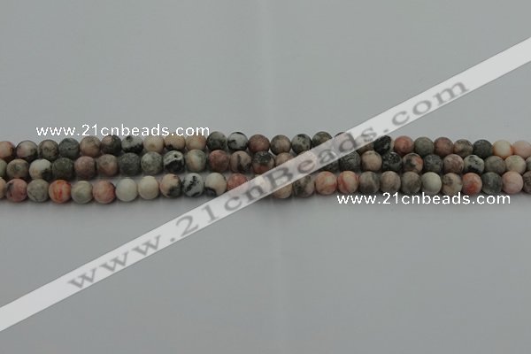 CZJ560 15.5 inches 4mm round matte pink zebra jasper beads