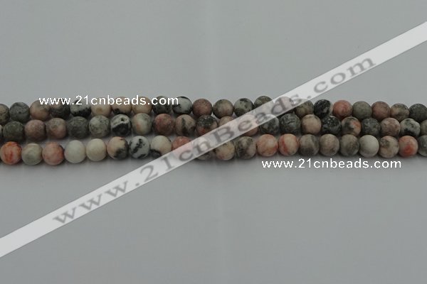 CZJ561 15.5 inches 6mm round matte pink zebra jasper beads