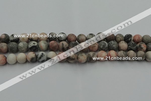 CZJ563 15.5 inches 10mm round matte pink zebra jasper beads