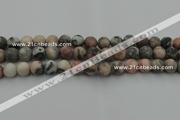 CZJ564 15.5 inches 12mm round matte pink zebra jasper beads