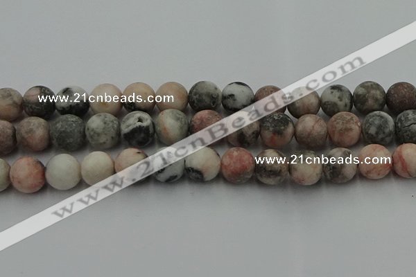 CZJ565 15.5 inches 14mm round matte pink zebra jasper beads