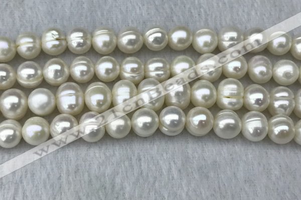 FWP100 15 inches 9mm - 10mm potato white freshwater pearl strands