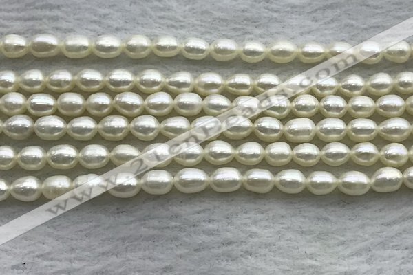 FWP163 14.5 inches 4.2mm - 4.8mm rice white freshwater pearl strands