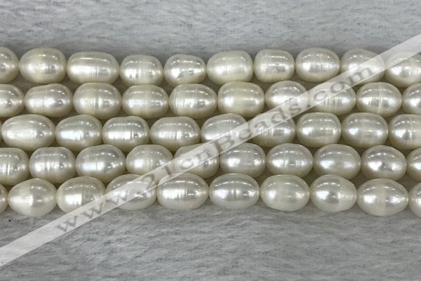 FWP201 15 inches 8mm - 9mm rice white freshwater pearl strands