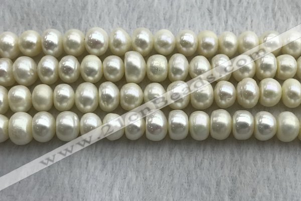 FWP323 15 inches 7mm - 8mm button white freshwater pearl strands