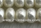 FWP324 15 inches 8mm - 9mm button white freshwater pearl strands