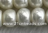 FWP326 15 inches 9mm - 10mm button white freshwater pearl strands