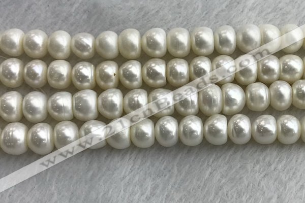 FWP326 15 inches 9mm - 10mm button white freshwater pearl strands