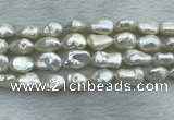 FWP354 15 inches 9mm - 10mm baroque white freshwater pearl strands