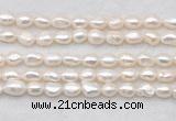 FWP496 14 inches 8mm - 9mm baroque white freshwater pearl strands