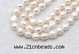 FWP500 14 inches 10mm - 11mm baroque white freshwater pearl strands