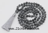 GMN1014 Hand-knotted 8mm, 10mm matte snowflake obsidian 108 beads mala necklaces with tassel