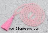 GMN1021 Hand-knotted 8mm, 10mm matte rose quartz 108 beads mala necklaces with tassel