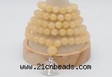 GMN1126 Hand-knotted 8mm, 10mm honey jade 108 beads mala necklaces with charm