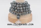 GMN1140 Hand-knotted 8mm, 10mm eagle eye jasper 108 beads mala necklaces with charm