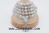 GMN1183 Hand-knotted 8mm, 10mm white crazy agate 108 beads mala necklaces with charm
