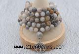 GMN1185 Hand-knotted 8mm, 10mm bamboo leaf agate 108 beads mala necklaces with charm