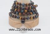 GMN1225 Hand-knotted 8mm, 10mm colorfull tiger eye 108 beads mala necklaces with charm