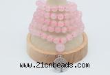 GMN1233 Hand-knotted 8mm, 10mm rose quartz 108 beads mala necklaces with charm