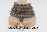 GMN1239 Hand-knotted 8mm, 10mm smoky quartz 108 beads mala necklaces with charm