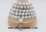 GMN1245 Hand-knotted 8mm, 10mm white howlite 108 beads mala necklaces with charm