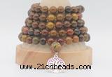 GMN1282 Hand-knotted 8mm, 10mm red moss agate 108 beads mala necklace with charm