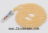 GMN1432 Hand-knotted 8mm, 10mm honey jade 108 beads mala necklace with pendant