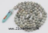 GMN1448 Hand-knotted 8mm, 10mm artistic jasper 108 beads mala necklace with pendant