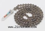GMN1456 Hand-knotted 8mm, 10mm smoky quartz 108 beads mala necklace with pendant