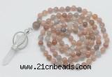 GMN1466 Hand-knotted 8mm, 10mm moonstone 108 beads mala necklace with pendant
