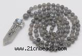 GMN1478 Hand-knotted 8mm, 10mm labradorite 108 beads mala necklace with pendant