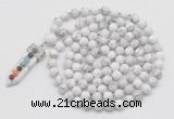 GMN1480 Hand-knotted 8mm, 10mm white howlite 108 beads mala necklace with pendant