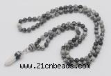 GMN1611 Hand-knotted 6mm black water jasper 108 beads mala necklace with pendant