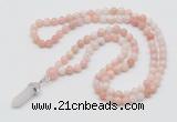 GMN1628 Hand-knotted 6mm natural pink opal 108 beads mala necklace with pendant