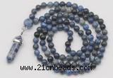 GMN1633 Hand-knotted 6mm dumortierite 108 beads mala necklace with pendant