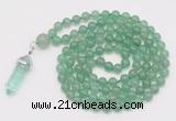 GMN1642 Hand-knotted 6mm green aventurine 108 beads mala necklaces with pendant