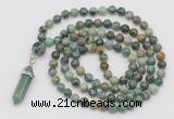 GMN1643 Hand-knotted 6mm African turquoise 108 beads mala necklaces with pendant