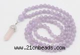 GMN1645 Hand-knotted 6mm lavender amethyst 108 beads mala necklaces with pendant