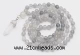 GMN1646 Hand-knotted 6mm cloudy quartz 108 beads mala necklaces with pendant