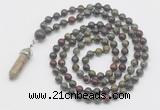 GMN1658 Hand-knotted 6mm dragon blood jasper 108 beads mala necklaces with pendant