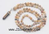 GMN1661 Hand-knotted 6mm yellow crazy lace agate 108 beads mala necklaces with pendant