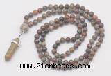GMN1662 Hand-knotted 6mm ocean agate 108 beads mala necklaces with pendant