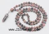 GMN1663 Hand-knotted 6mm rhodonite 108 beads mala necklaces with pendant